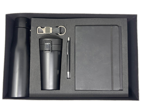 All-Black Executive Gift Set – Flask, Tumbler, Diary, Pen & Keychain | Corporate Gift Box