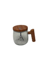 Clear Borosilicate Glass Mug 500ml with Wood-Finish Lid & Handle | Measured Glass Coffee Cup for Home & Office 500 ml