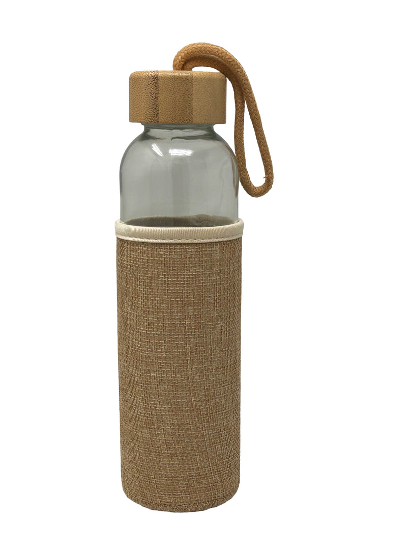 Glass Water Bottle with Bamboo Lid & Jute Sleeve | Eco-Friendly Reusable Bottle | 500ml Customize