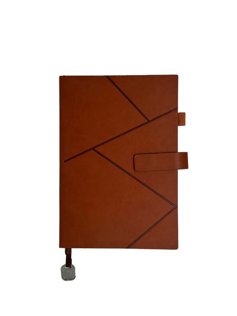 Premium Brown Leatherette Executive Diary Organizer with Geometric Design & Strap Closure