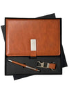 Tan Brown Leather Diary Gift Set with Pen & Keychain | Corporate Gift Box