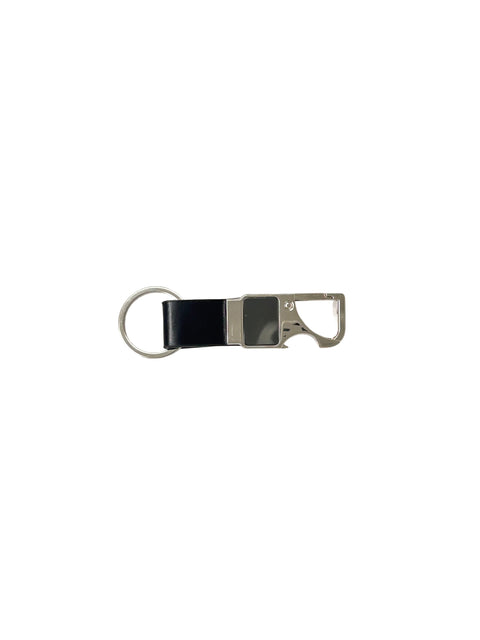 Black Leather Strap Keychain with Bottle Opener and Carabiner | Premium Corporate Gift