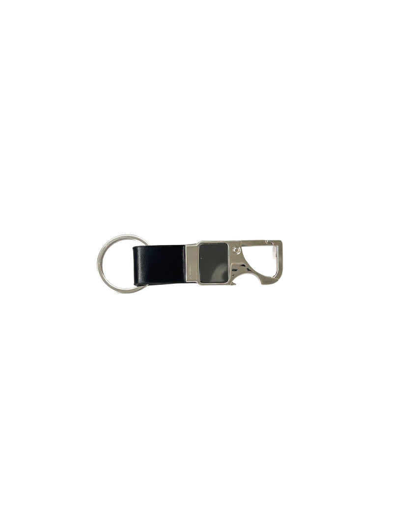 Black Leather Strap Keychain with Bottle Opener and Carabiner | Premium Corporate Gift