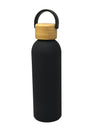 Matte Black Water Bottle with Bamboo Lid & Silicone Carry Loop | Insulated Stainless Steel | 500 ML Customize