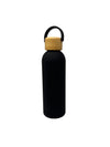 Matte Black Water Bottle with Bamboo Lid & Silicone Carry Loop | Insulated Stainless Steel | 500 ML Customize