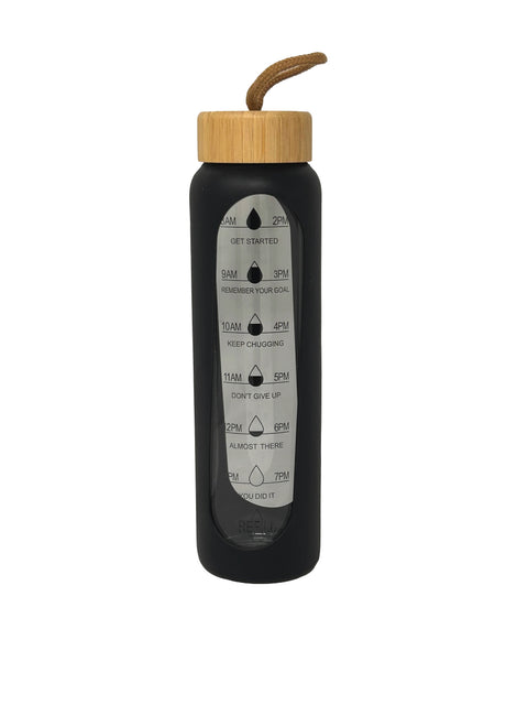 Motivational Water Bottle with Time Markers & Bamboo Lid | Hydration Tracker Bottle | 1 Ltr